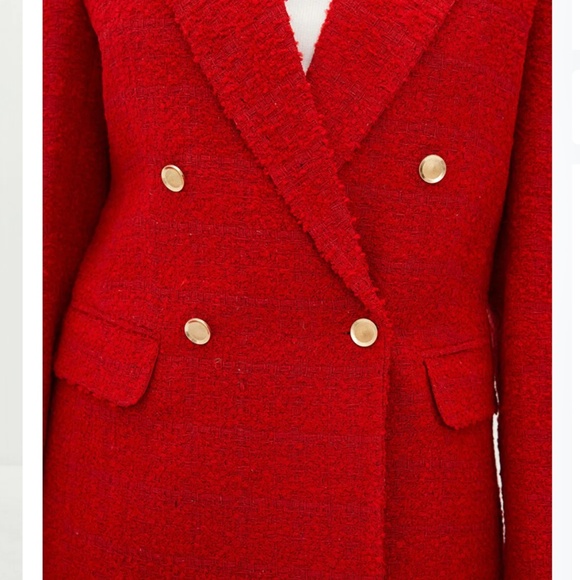 LC Waikiki Vision Women's Blazer Tweed Jacket Chanel vibe Double breasted Red S - Picture 2 of 16